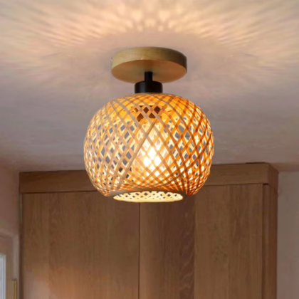 Rattan Bamboo Flush Mount Ceiling Light