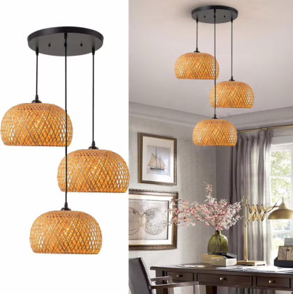 Rattan Woven Bamboo Pendant - 3 Light