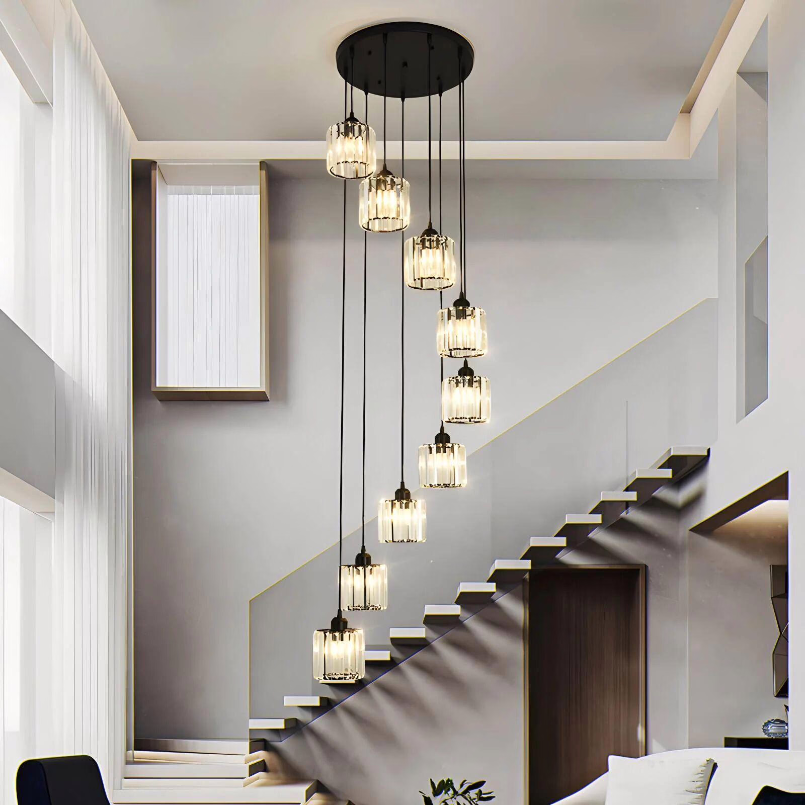 Kristy Modern Spiral 9 Light Staircase Chandelier